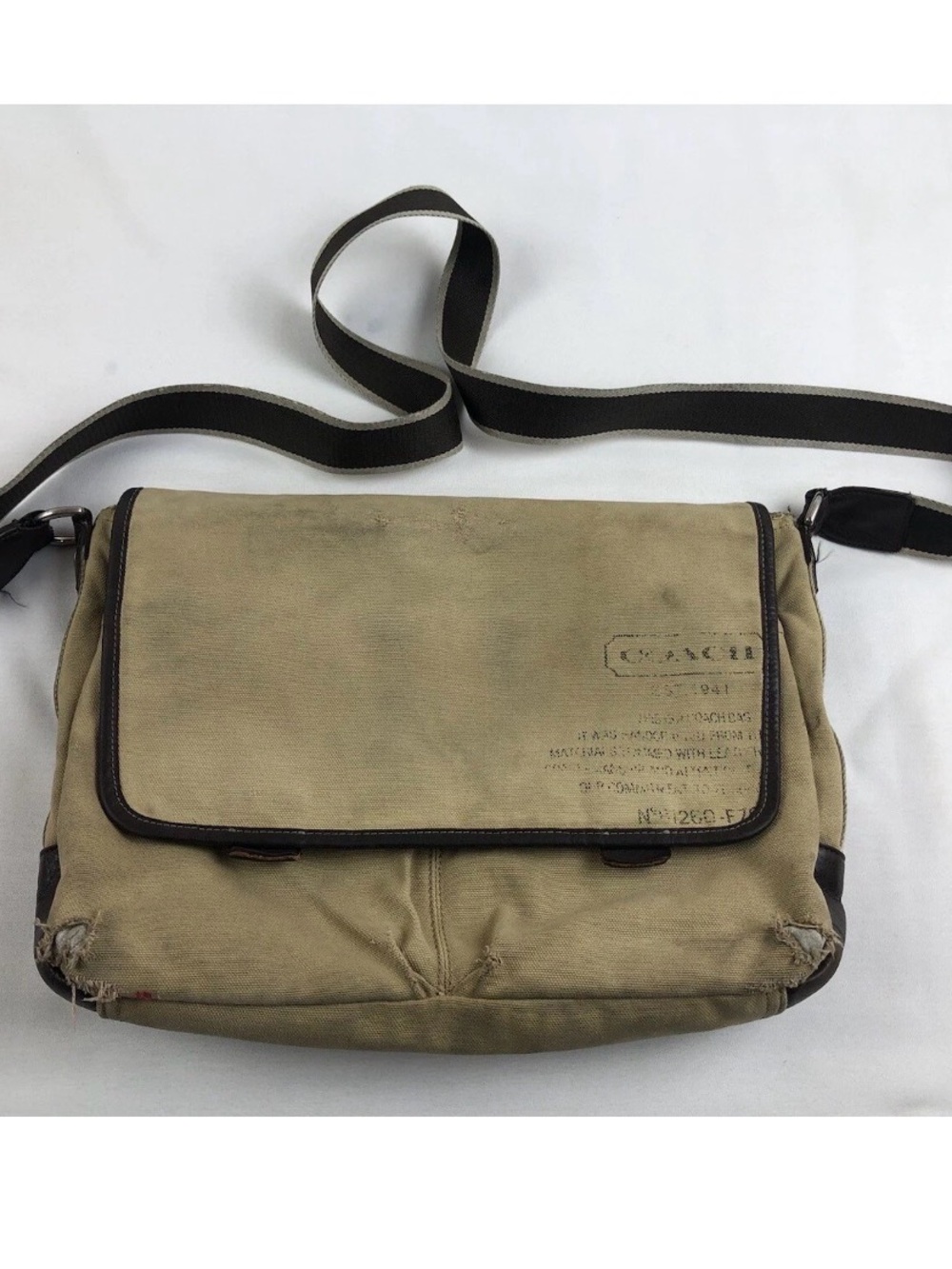 VTG Coach Khaki Canvas Messenger Bag with Adjustable Strap